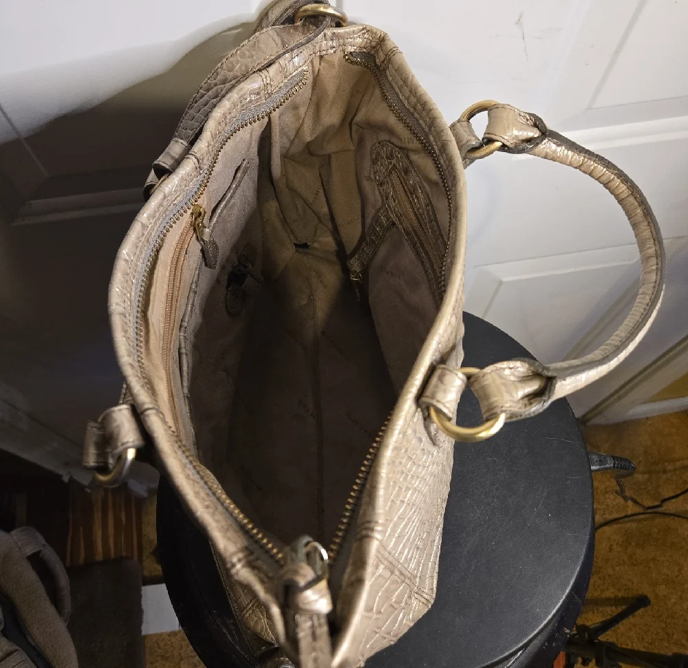 Authentic Brahmin Mini Arno Melbourne Beige Leather Satchel Handbag Shoulder Bag - Picture 4 of 11